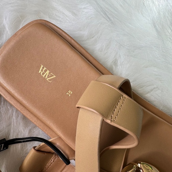 Zara Embellished Leather  Flatform Sandal Beige Size 7.5 - Picture 9 of 14